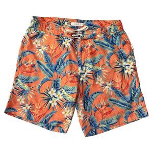 Onia Men’s Swim Trunks Size M Floral Tropical Board Shorts Orange Blue 7” Inseam